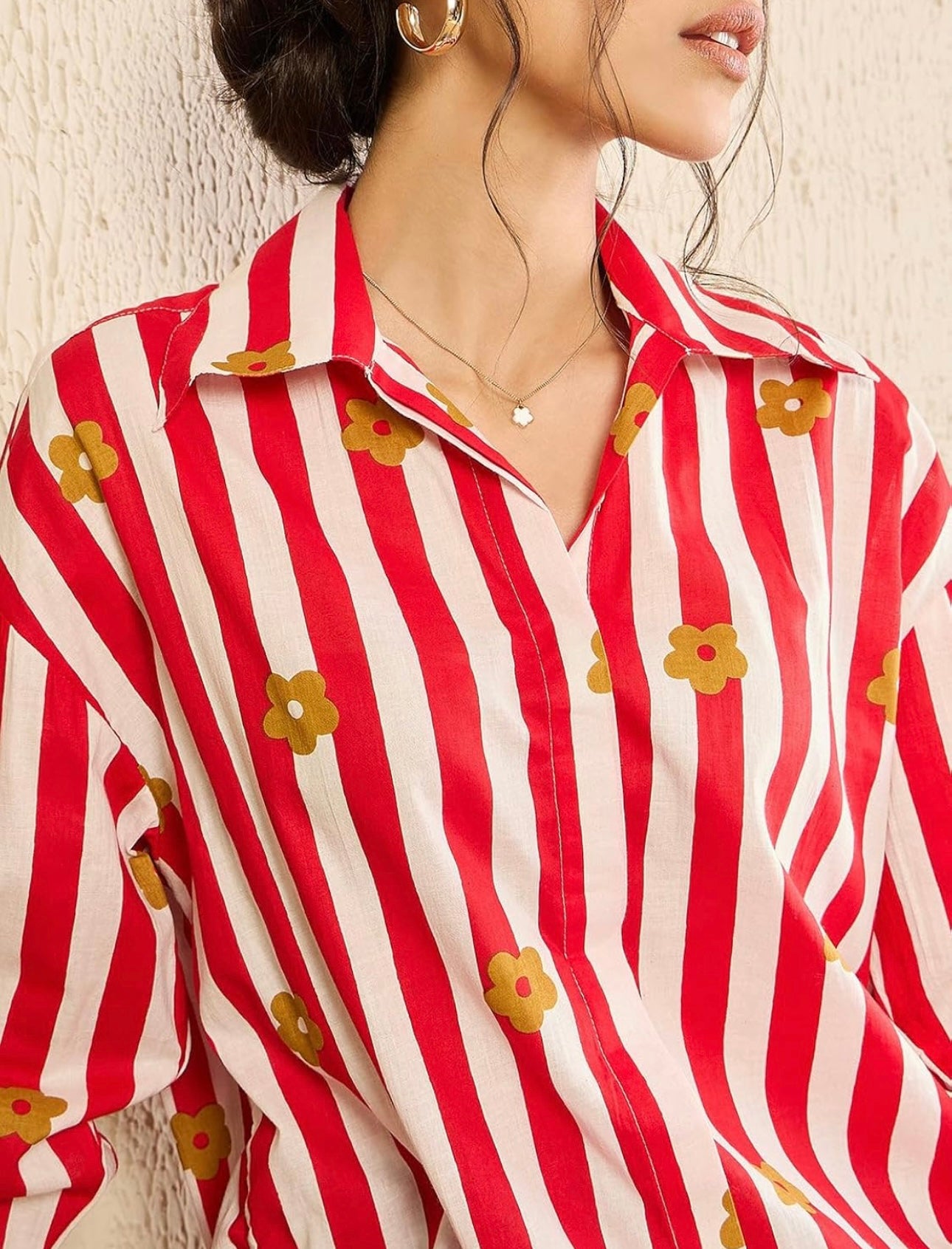 Women red stripes shirt