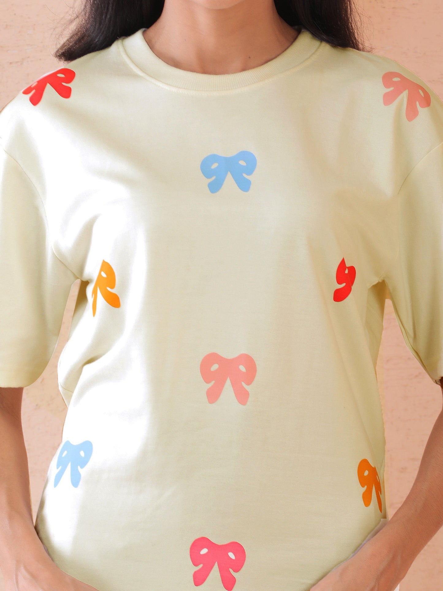 Bow print loose fit cotton t shirt