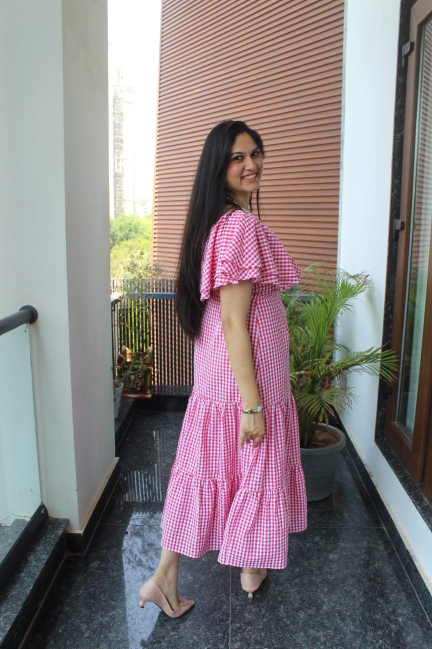 Beautiful pink princess checkered dress