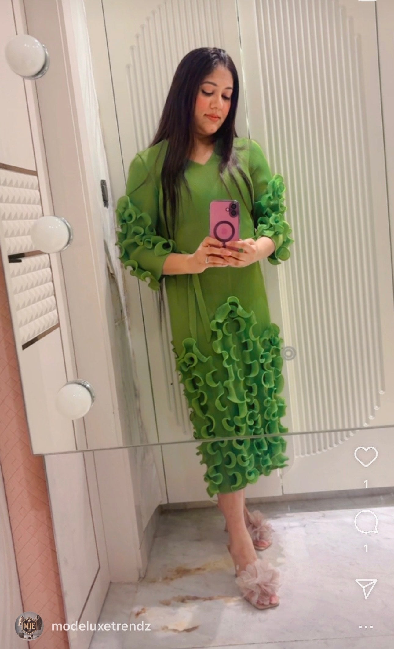 women luxurious imported parrot green dress