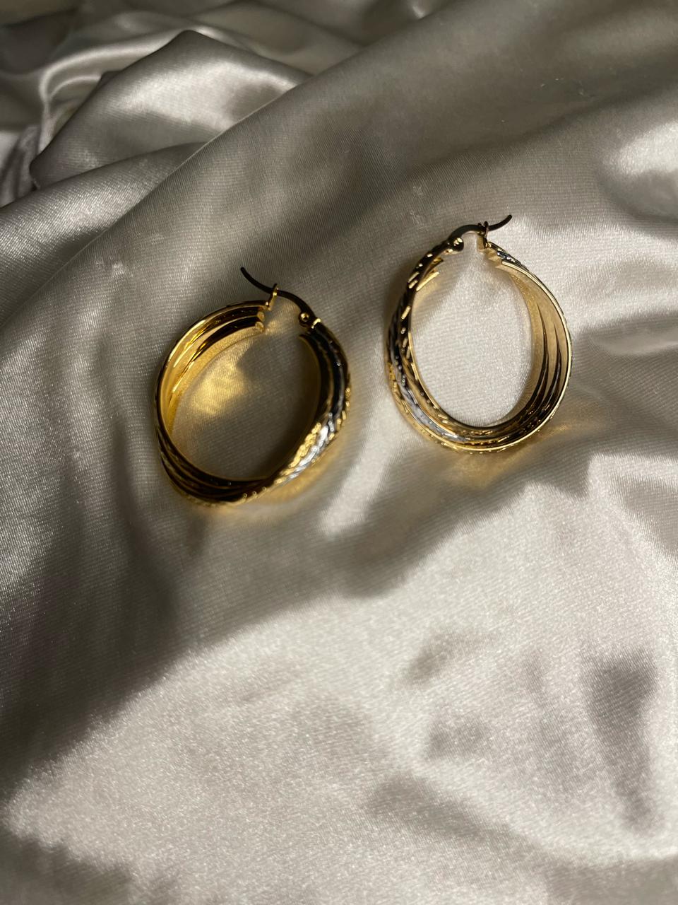 Sunirav silver gold triple large tube hoop earrings