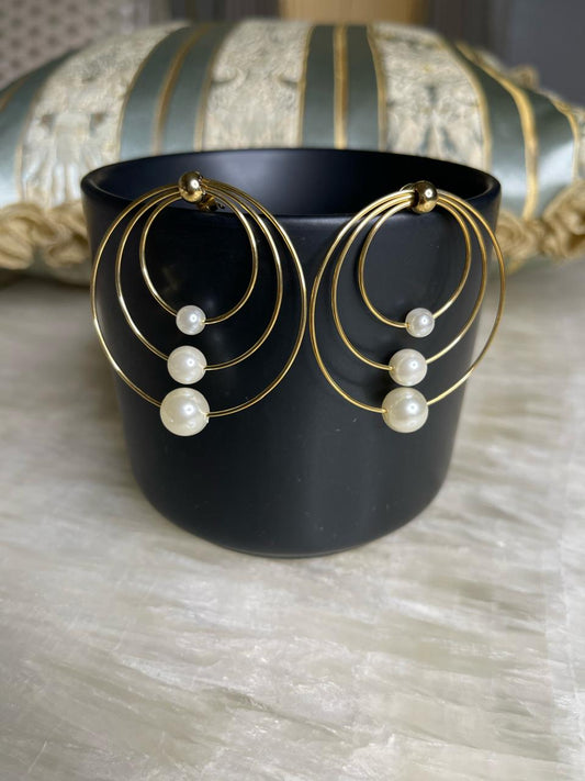 3 layer big size gold plated loops with pearl beads