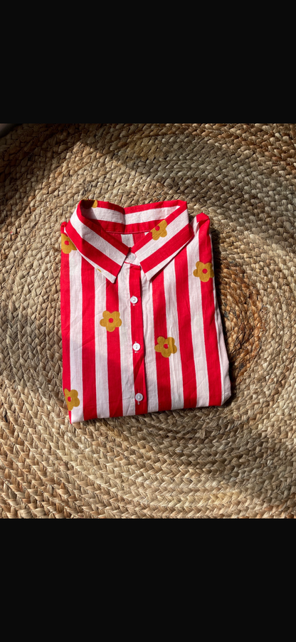 Women red stripes shirt