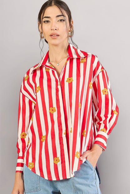 Women red stripes shirt