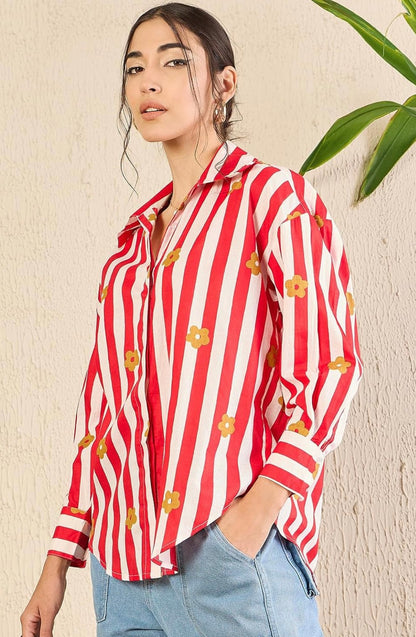 Women red stripes shirt