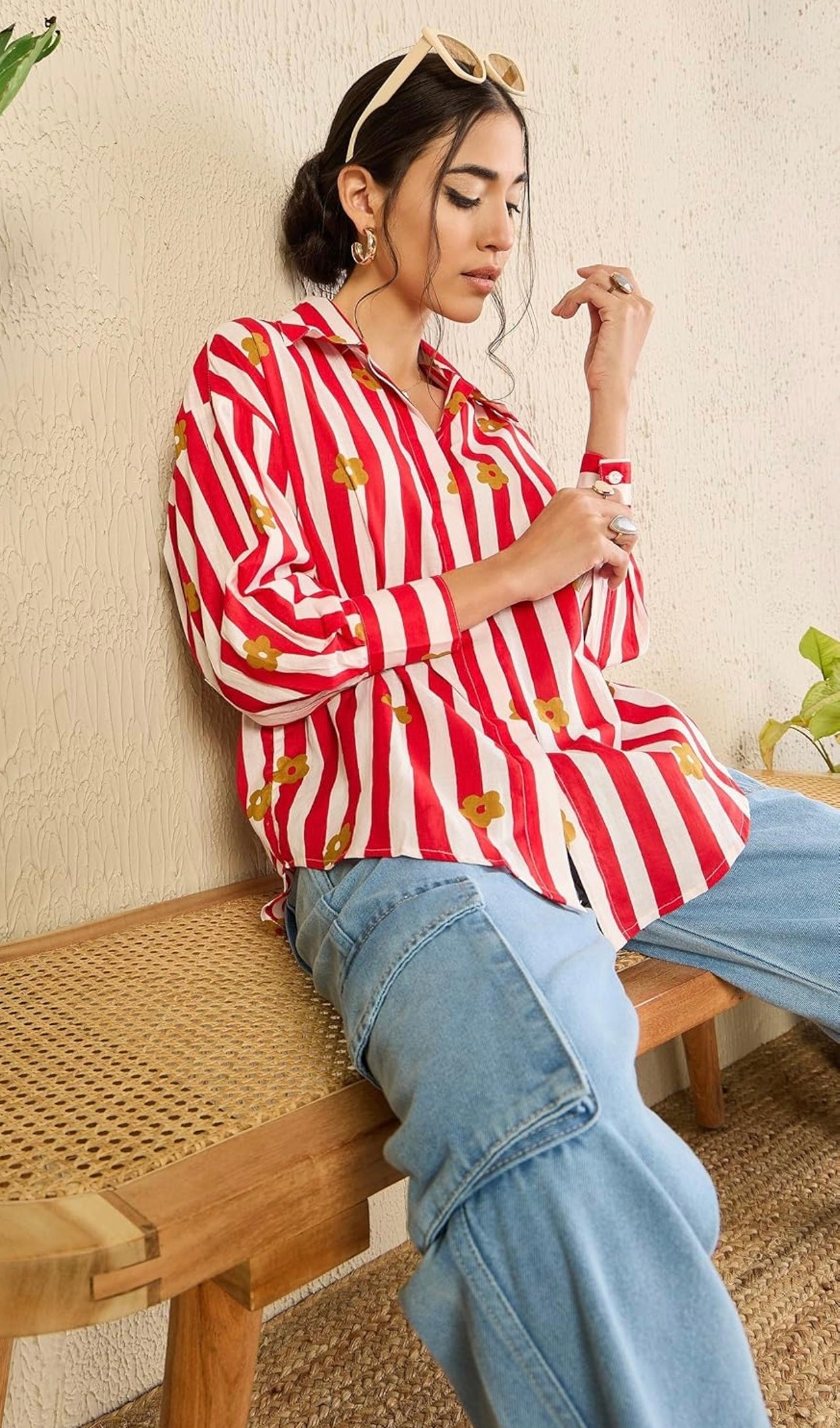 Women red stripes shirt