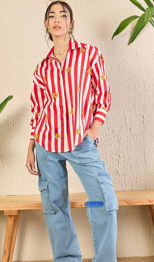 Women red stripes shirt