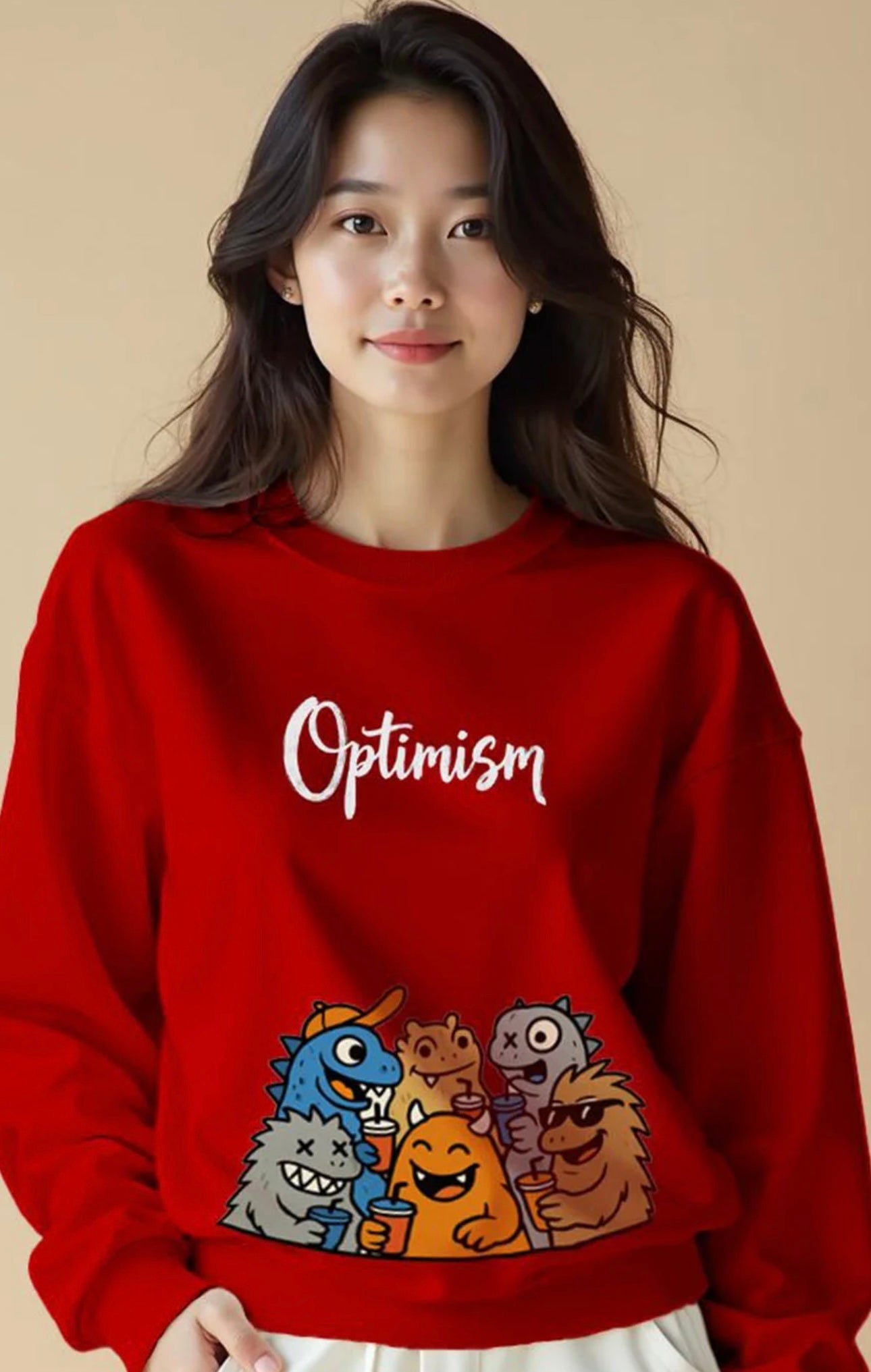 Premium red optimism graphic women sweatshirt
