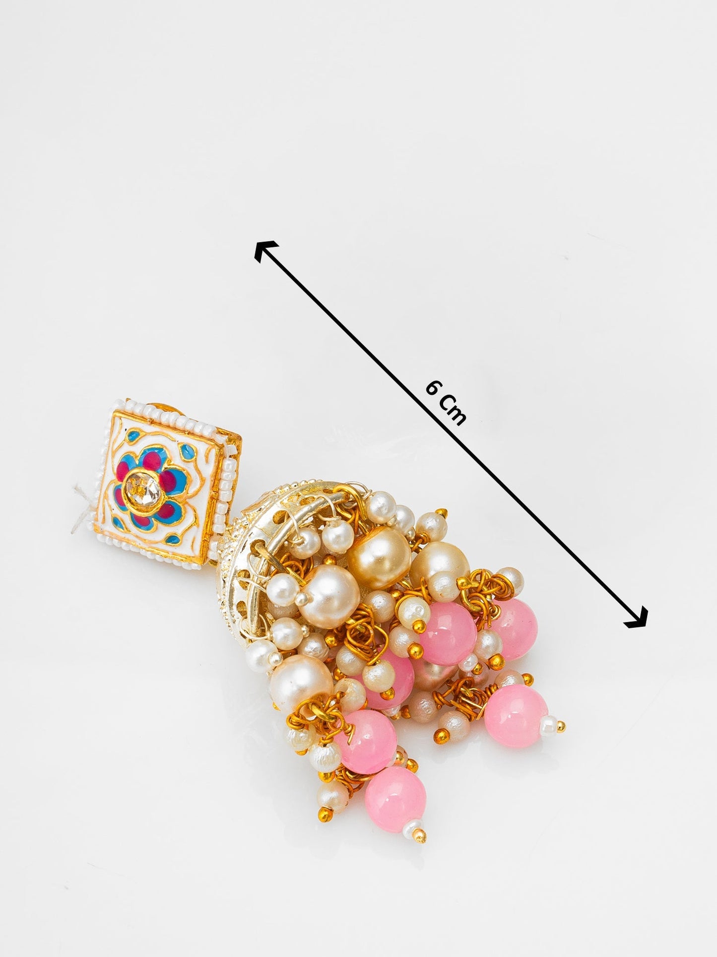 Beautiful gold plated Meenakari jhumka made from brass with pearl hangings