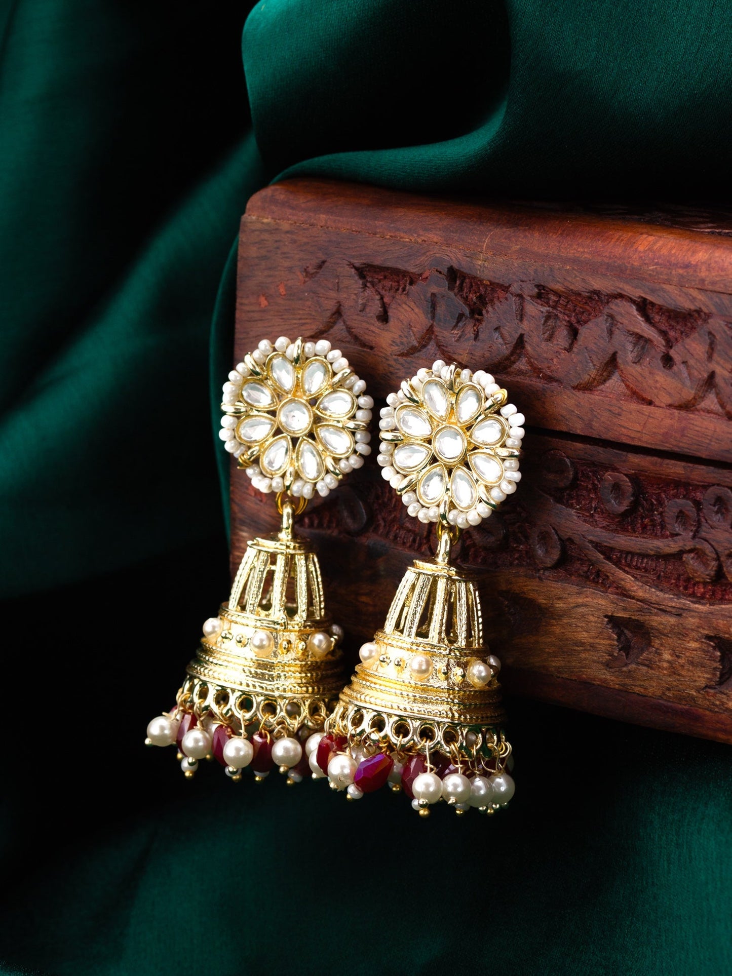 Beautiful festive wear jhumka made from brass with pearl detailing