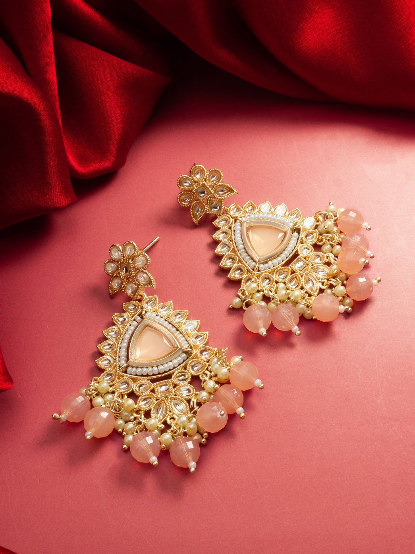 Partywear gold plated alloy earring with pearl detailing