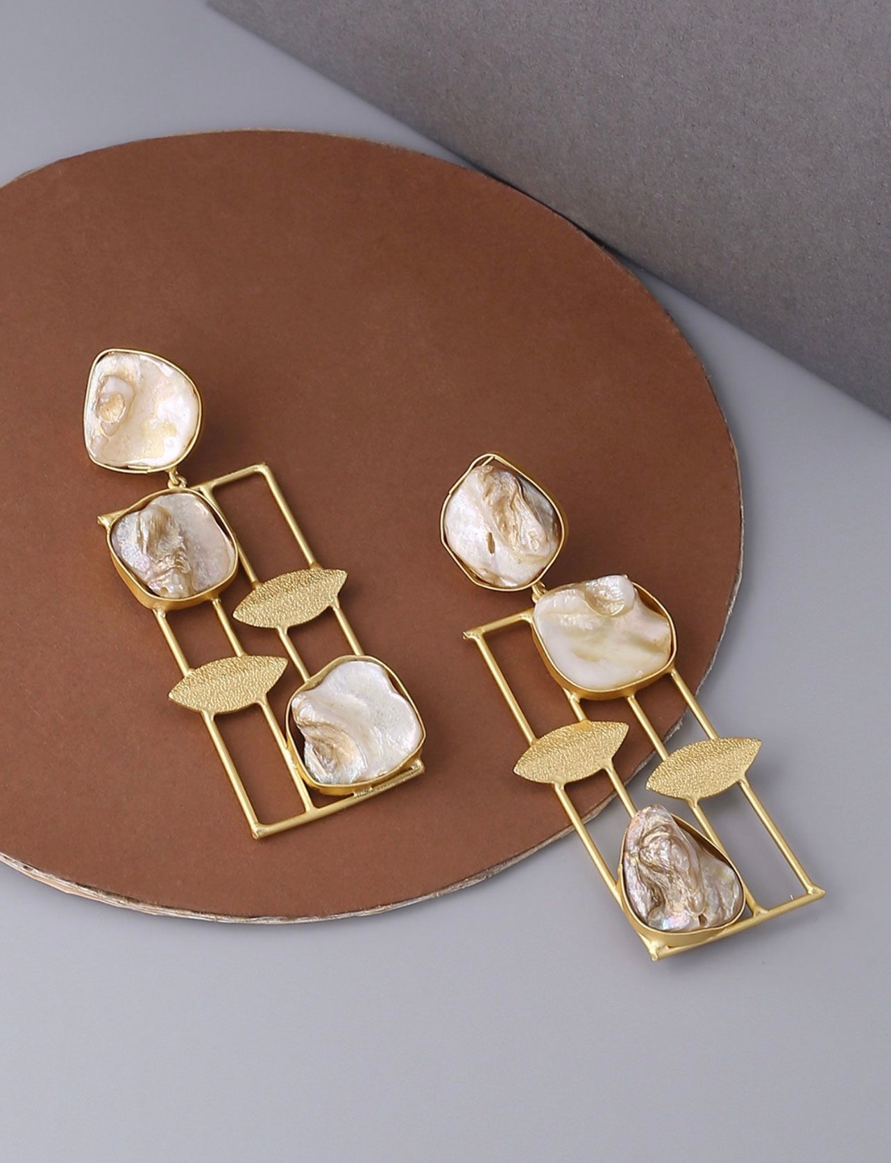 Gold plated mother of pearl dangler earrings for women