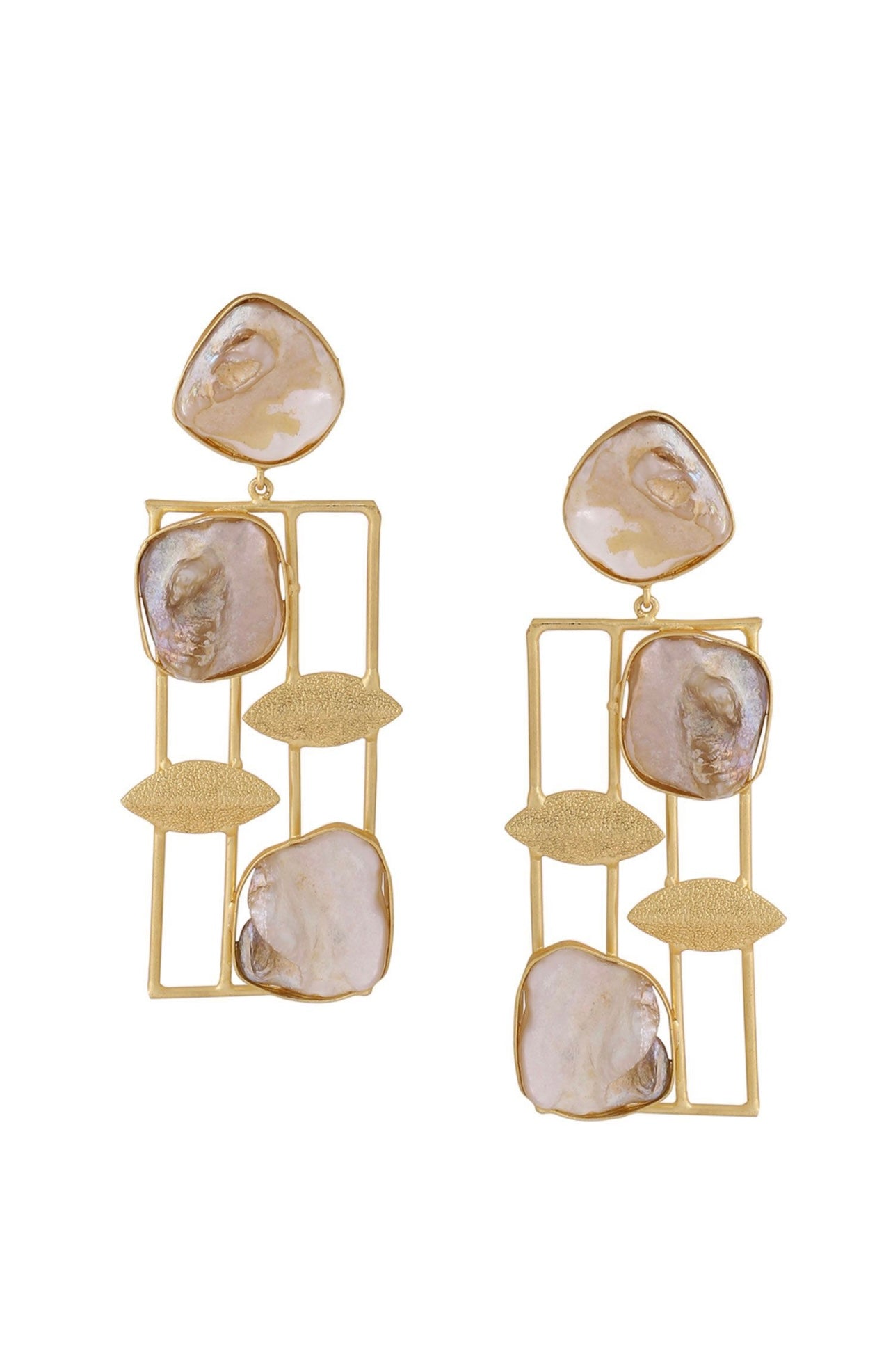 Gold plated mother of pearl dangler earrings for women