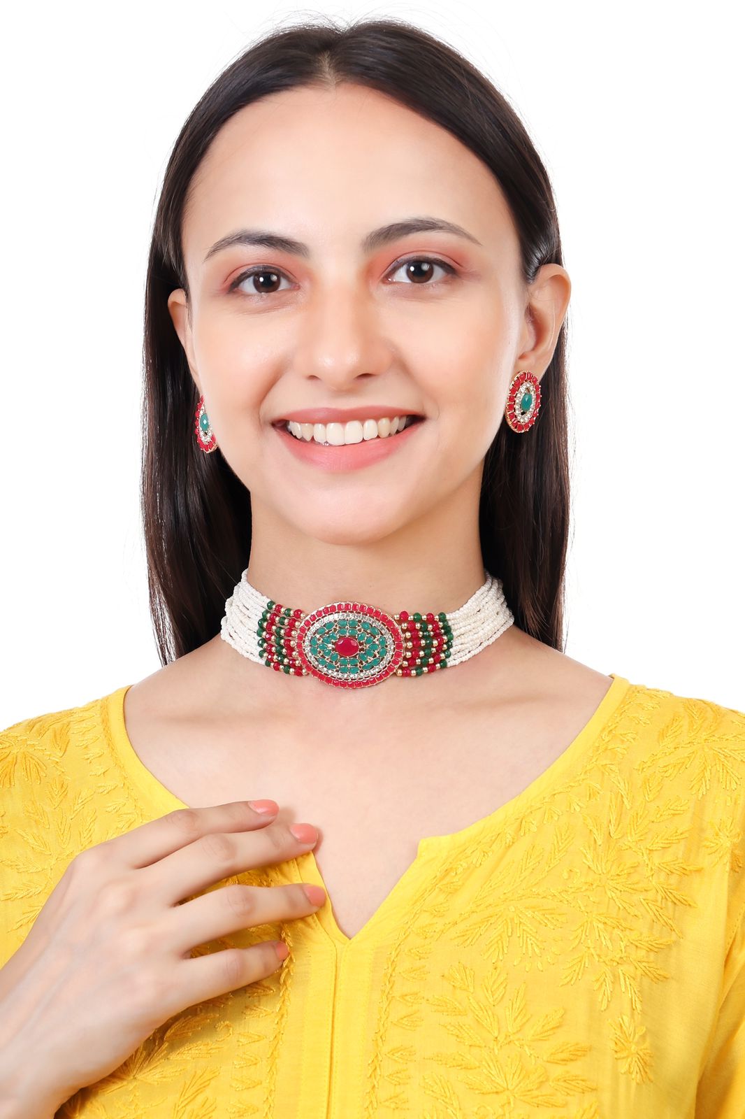 Sunirav Gold-Plated Stone Beaded Choker Set Combo