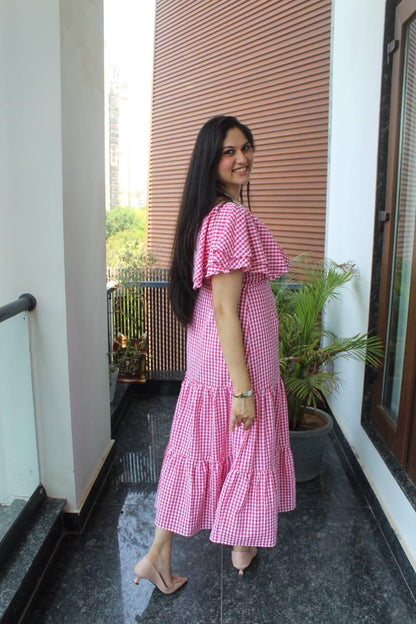 Beautiful pink princess checkered dress