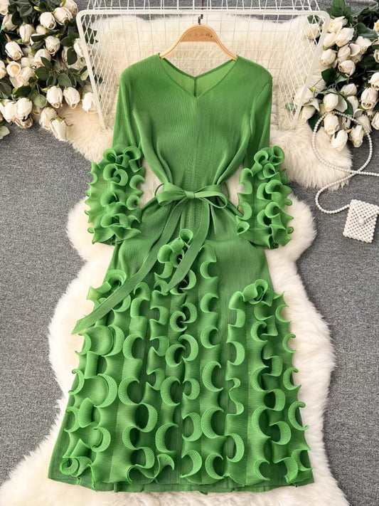 women luxurious imported parrot green dress