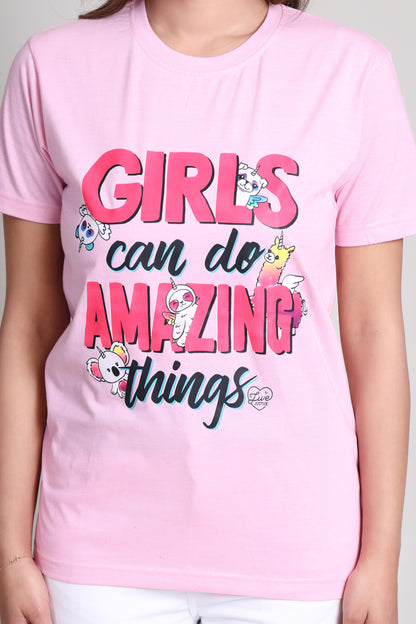 Girls Can Do Amazing Things” Graphic T-Shirt – Empowering & Stylish